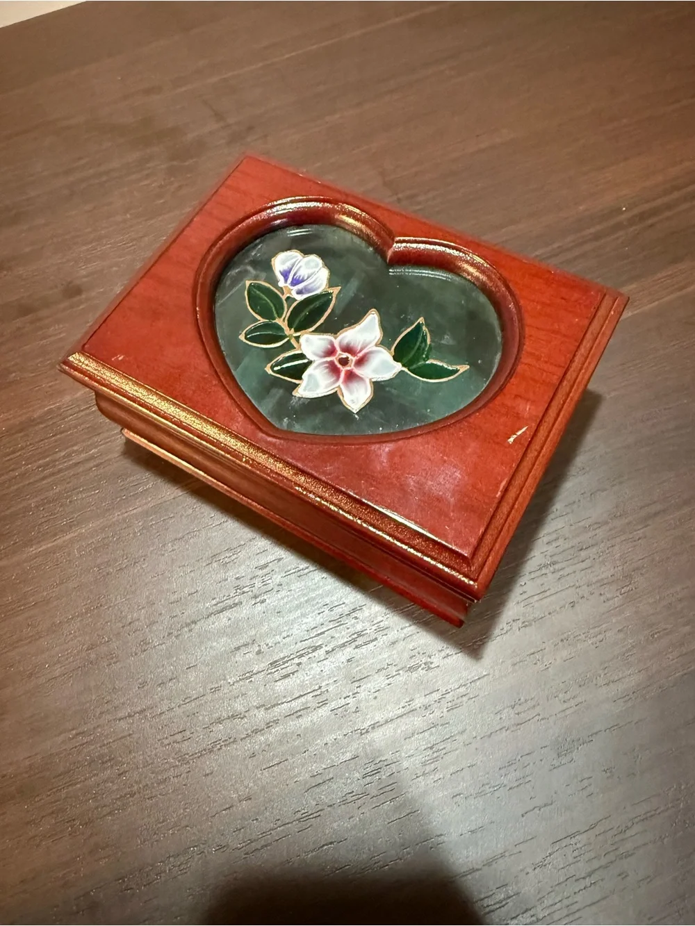 Heart-Shaped Floral Wooden Jewelry Box